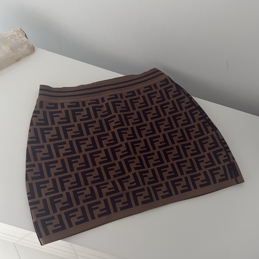Fendi Brown & Black FF Logo Knit Pencil Skirt